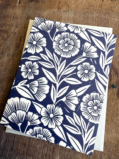 Navy Blank Floral Card