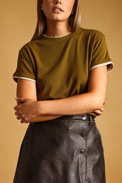 Double Layer Tee | Green Olive + Beige