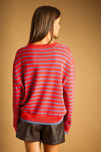 Stripe And Stare Sweater | Red + Blue