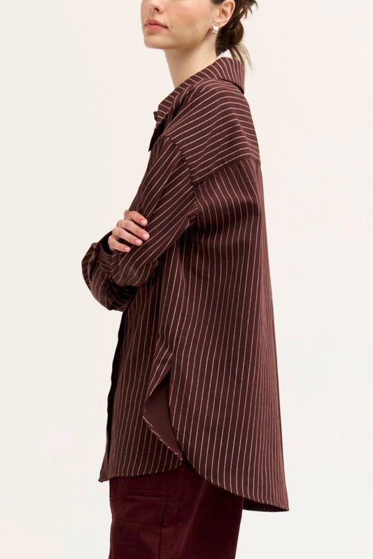 Oversized Stripe Button Up | Aubergine