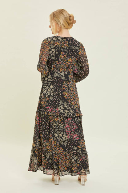 Dark Florals Tiered Maxi Dress