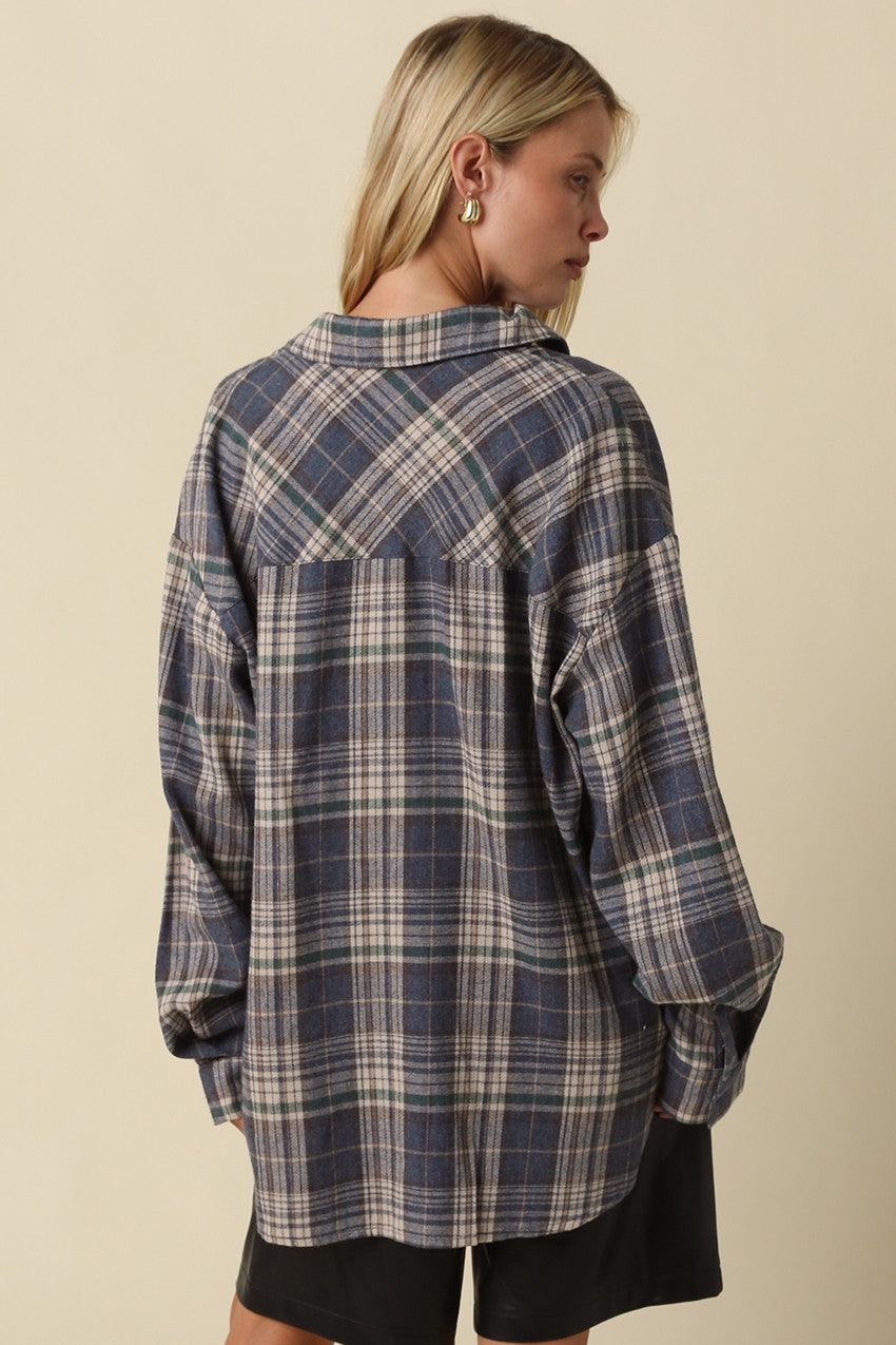 Oversized Pop Of Green Flannel Shirt