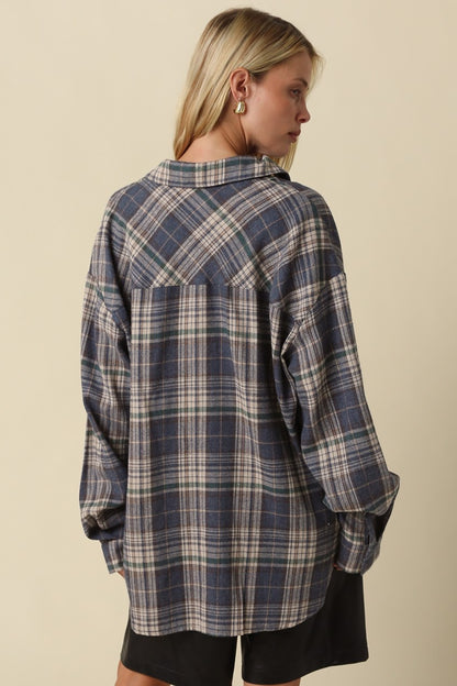 Oversized Pop Of Green Flannel Shirt