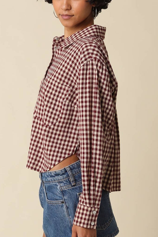 Perfectly Cropped Gingham Shirt | Burgundy