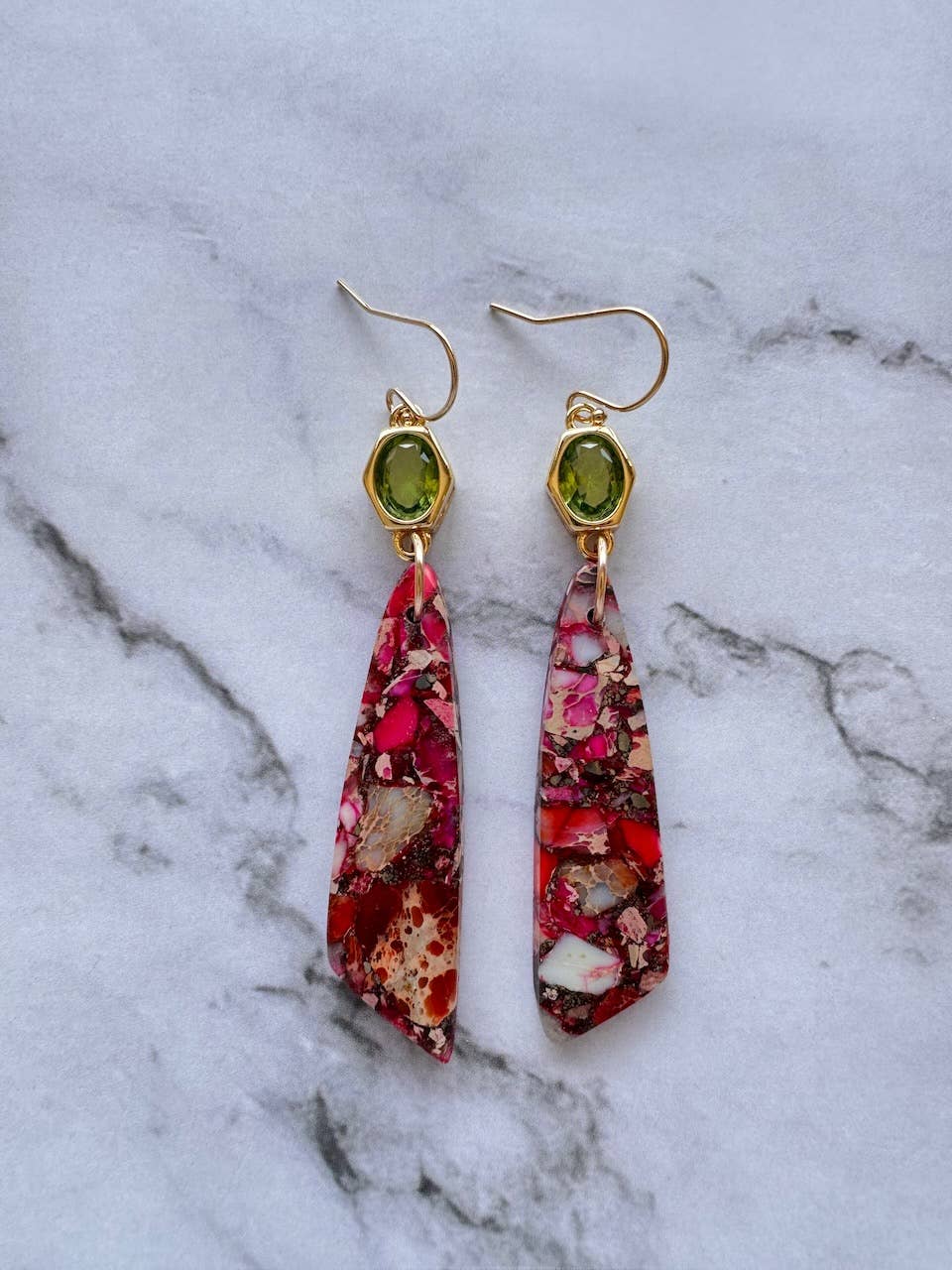 Donna Gemstone Drop Earrings | Pink Jasper + Peridot