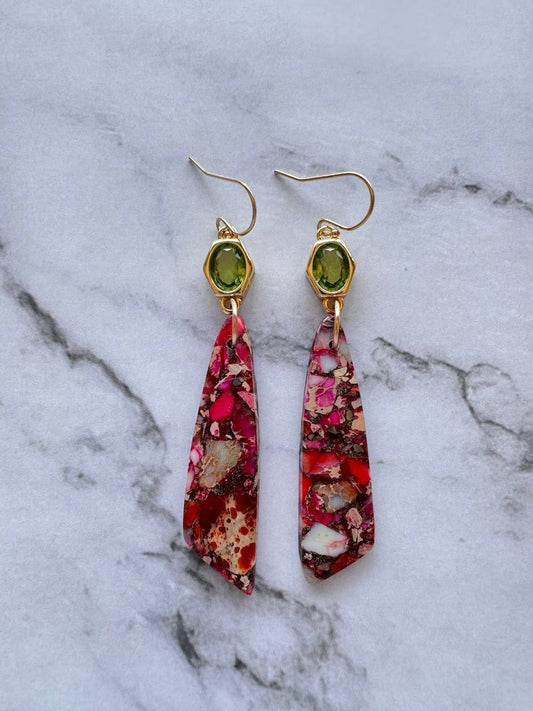 Donna Gemstone Drop Earrings | Pink Jasper + Peridot
