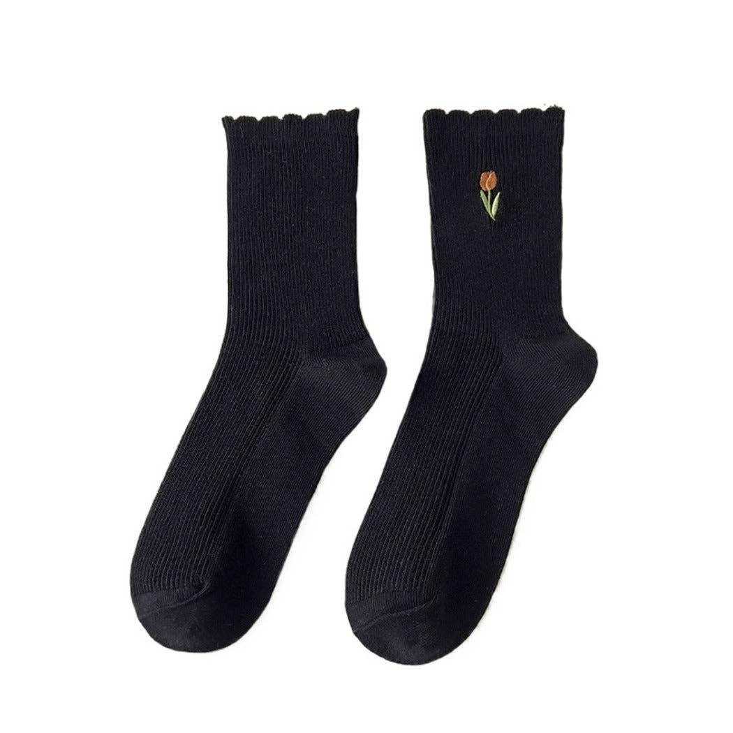 Floral Tulip Socks | Light Brown