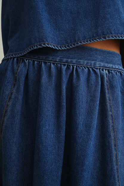 Utility Pocket Denim Midi Skirt