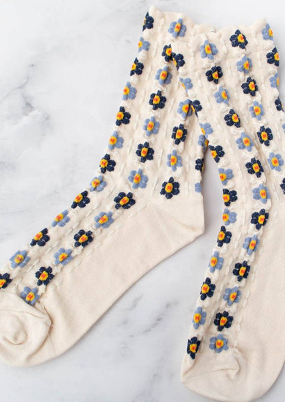 Retro Flower Socks | Cream
