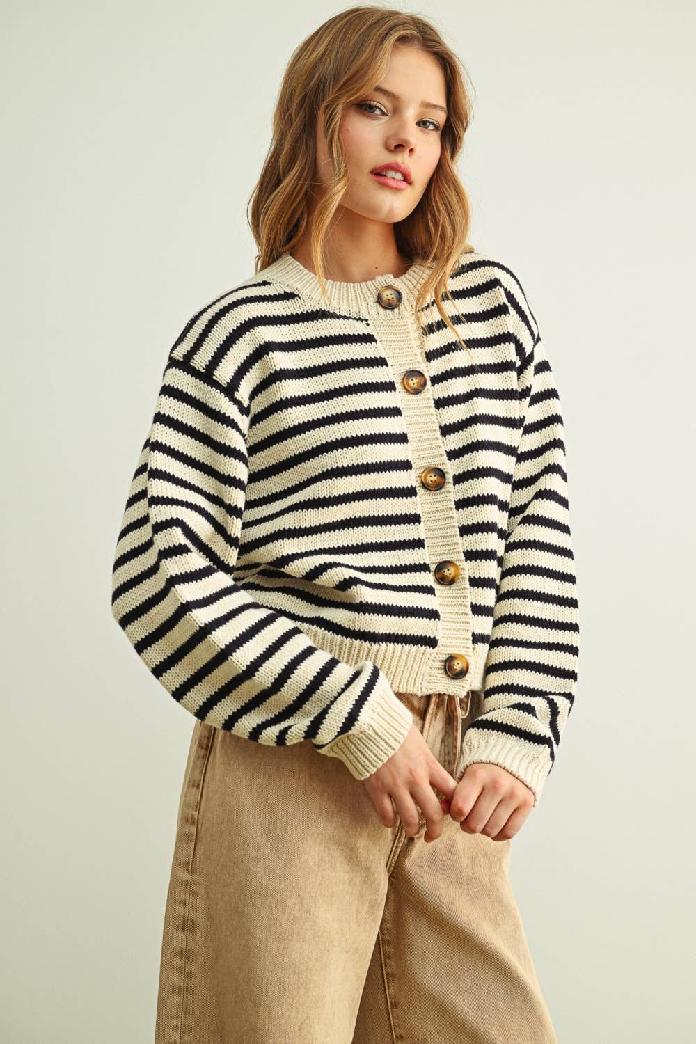 Cropped Stripe Cardigan | Black + White