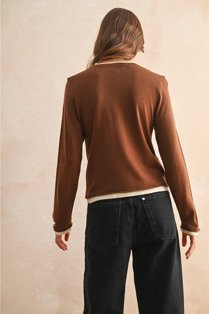 Faux Layers Sweater | Brown