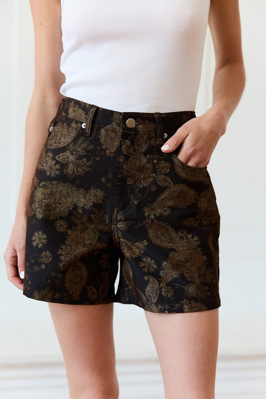 Vintage Paisley Shorts | Dark Brown