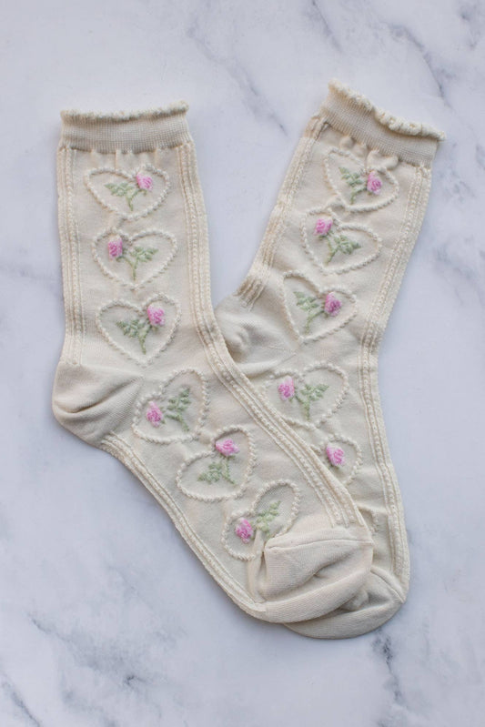 Vintage Rose Socks | Cream