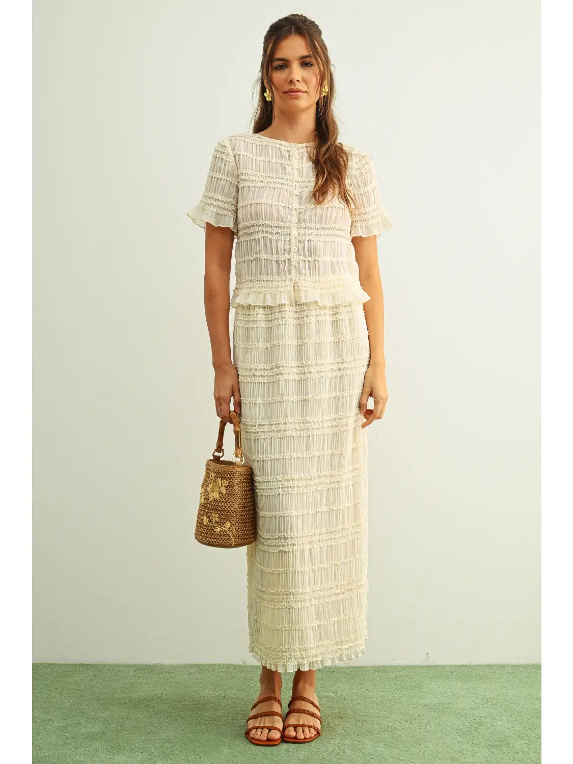 Tiered Chiffon Midi Skirt | Beige