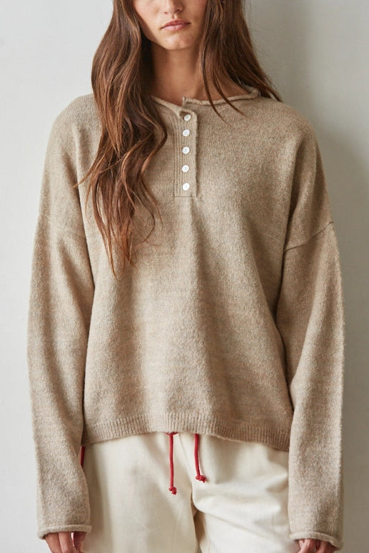 Oversized Henley Sweater | Light Mocha