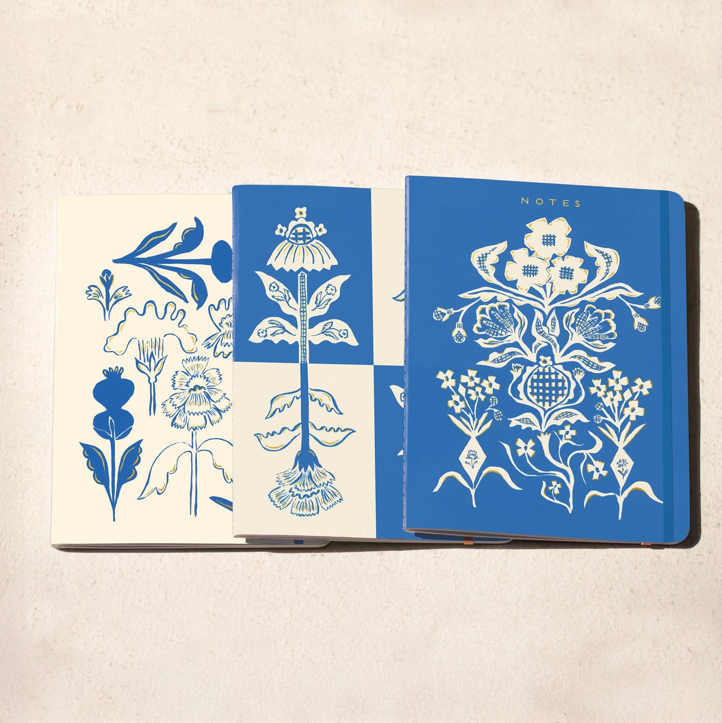 Blue Flower Bouquet Sewn Trio Notebook Set