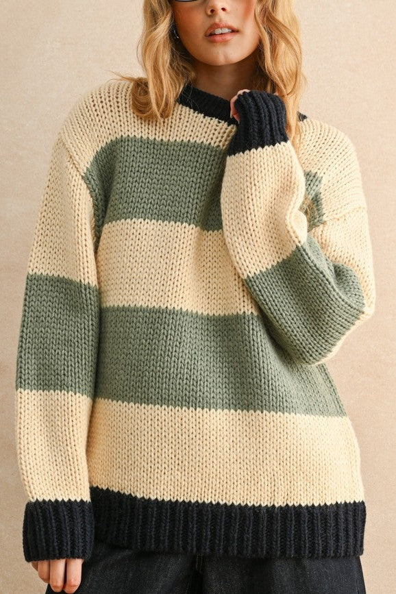 Twin Flame Oversized Sweater | Sage + Navy