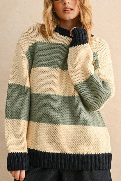 Twin Flame Oversized Sweater | Sage + Navy