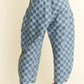 Denim Checkered Barrel Pants