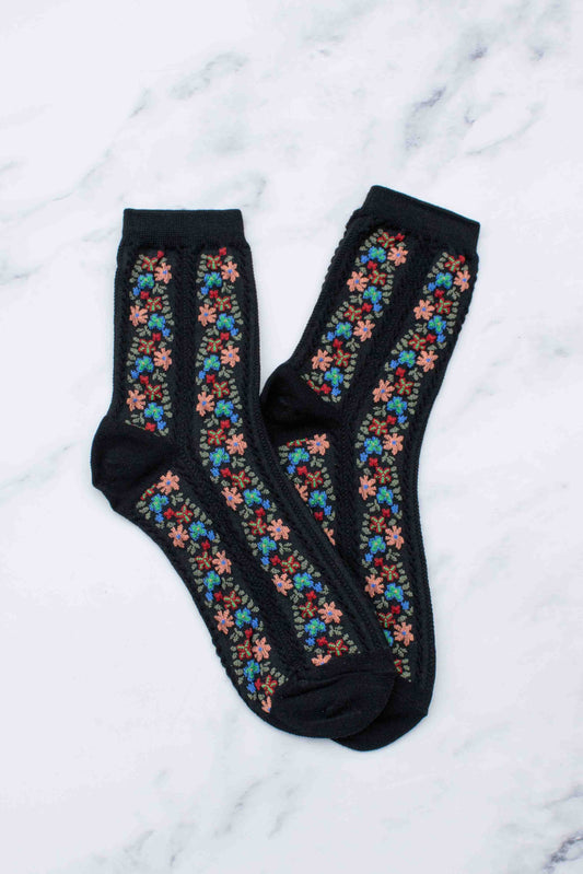 Floral Vine Crew Socks | Black