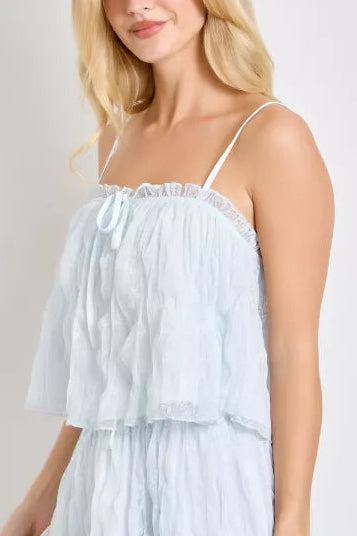 Sea Foam Ruffle + Lace Top