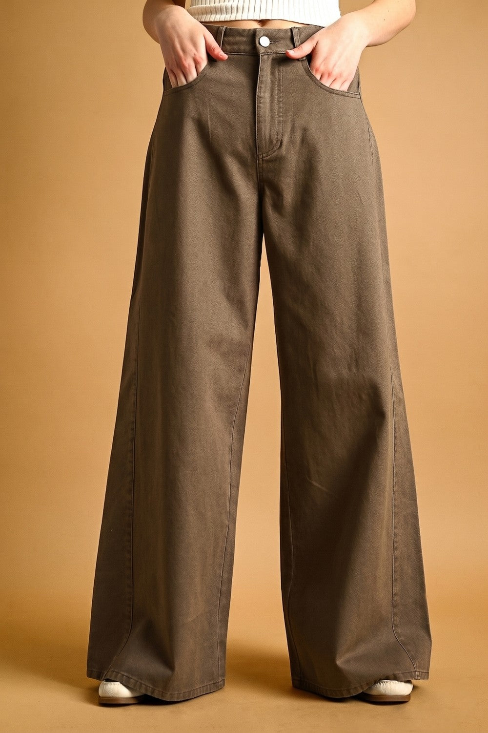 Washed Wide-Leg Pants | Espresso