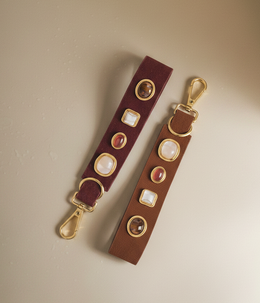 Gemstone Suede Keychain | Caramel