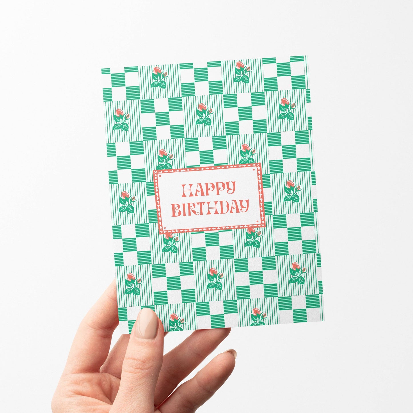 Checkered Rose Birthday Card