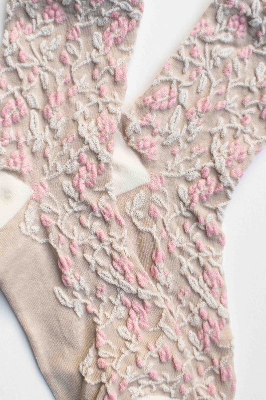 Floral Textured Socks | Beige