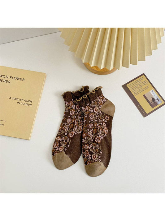Floral Ruffle Ankle Socks | Khaki