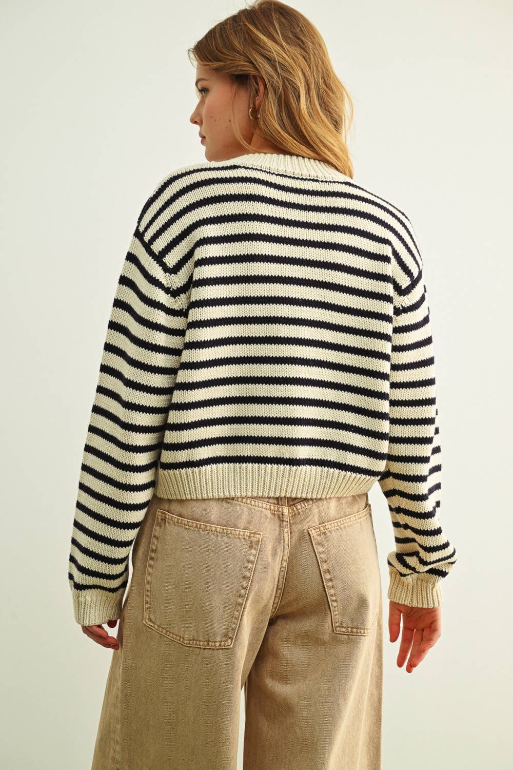 Cropped Stripe Cardigan | Black + White