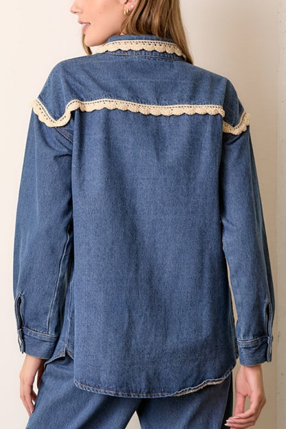 Crochet Trim Denim Shacket