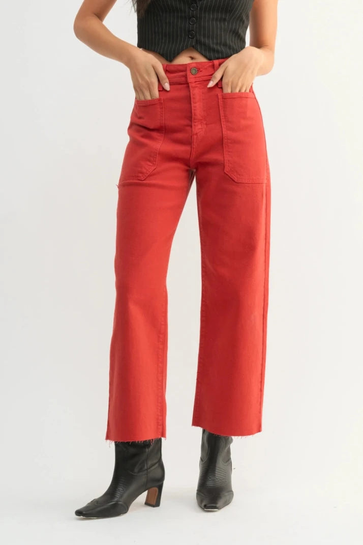 Wide Leg Utility Jeans | Cranberry