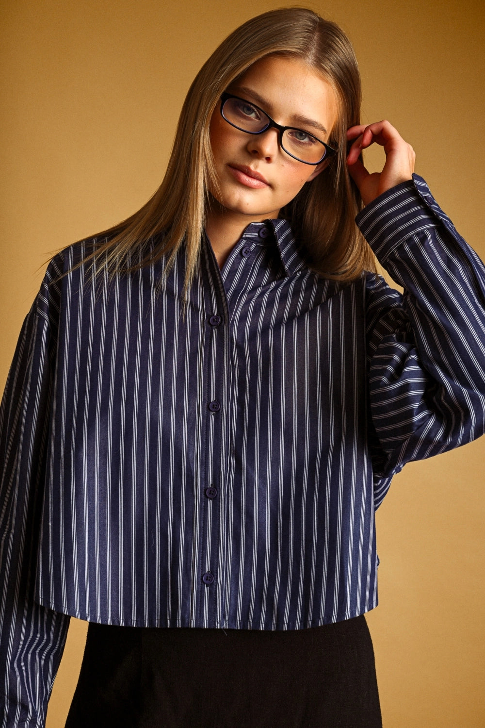 Striped Cropped Shirt | Navy