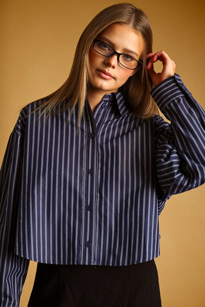 Striped Cropped Shirt | Navy