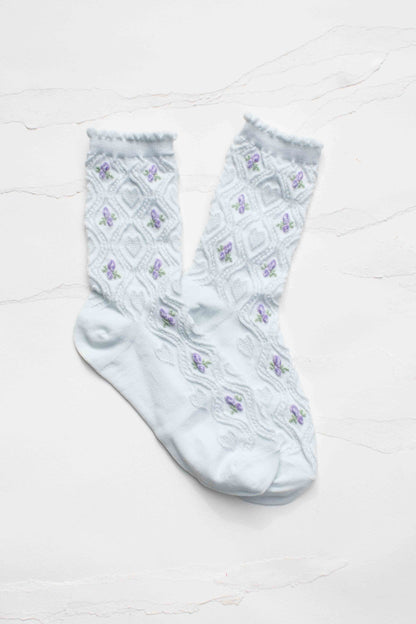 Floral Cable Socks | Ivory
