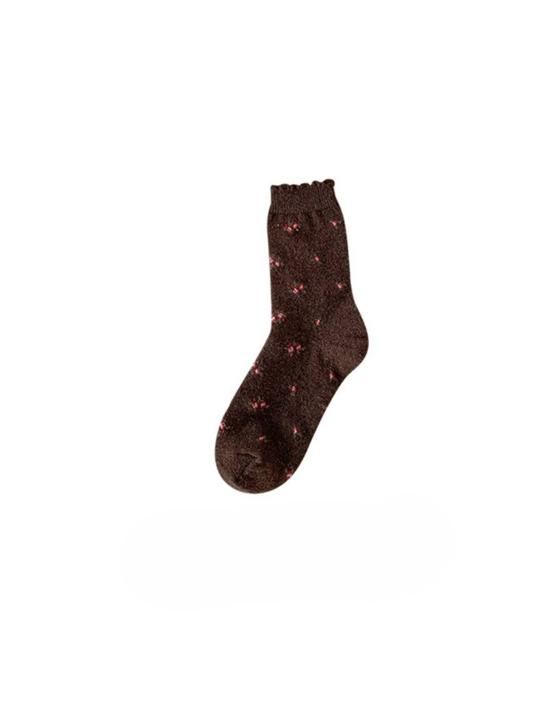 Tiny Ditsy Floral Winter Socks | Coffee