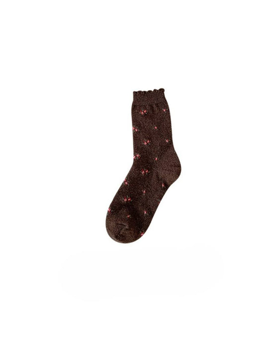 Tiny Ditsy Floral Winter Socks | Coffee