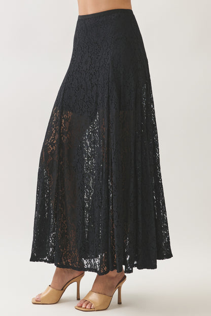 High Waisted Lace Skirt | Black