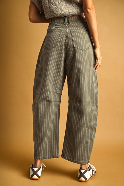 Pinstripe Barrel Denim | Olive