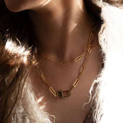 Paperclip + Padlock Clasp Statement Chain