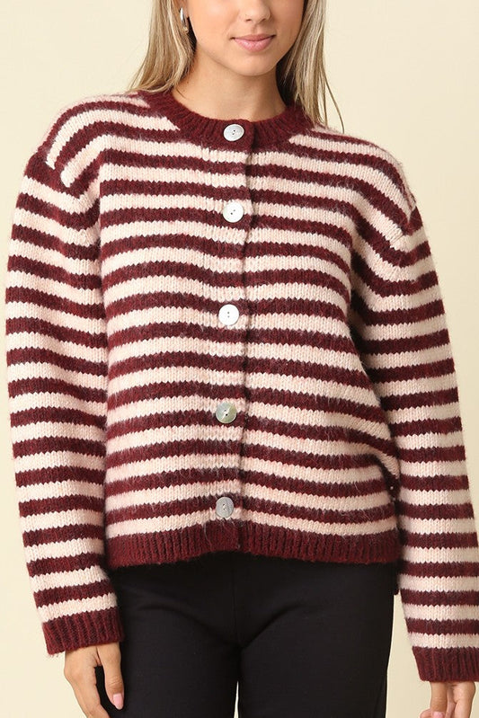 Phoebe Stripe Cardigan | Wine