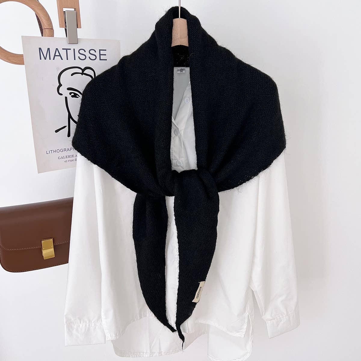 Soft Knit Triangle Scarf | Black