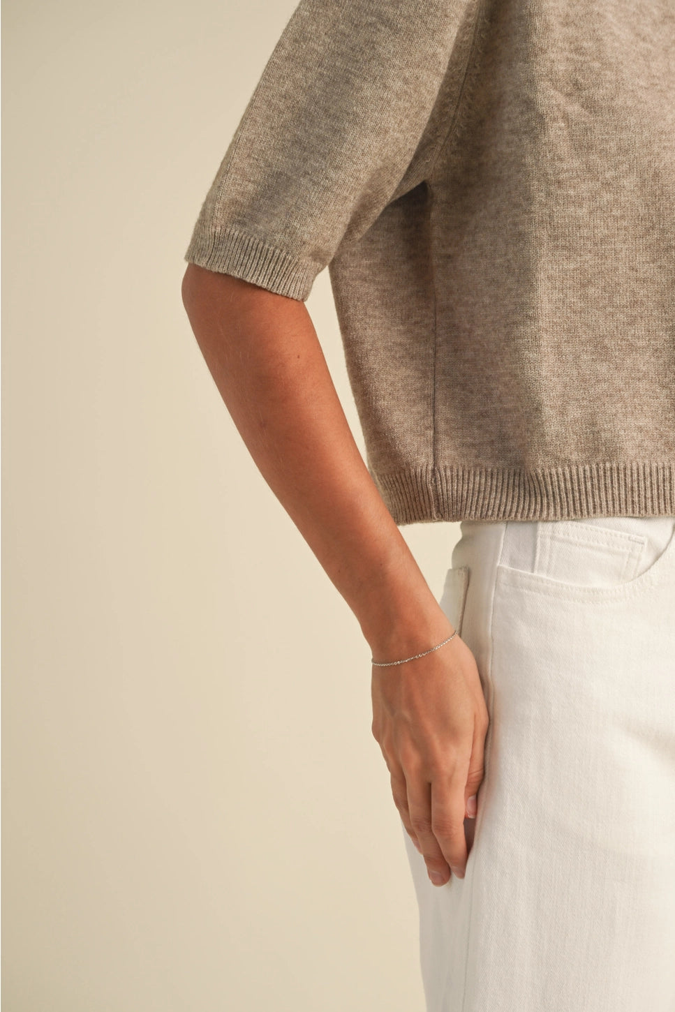 Short Sleeve Sweater Top | Latte