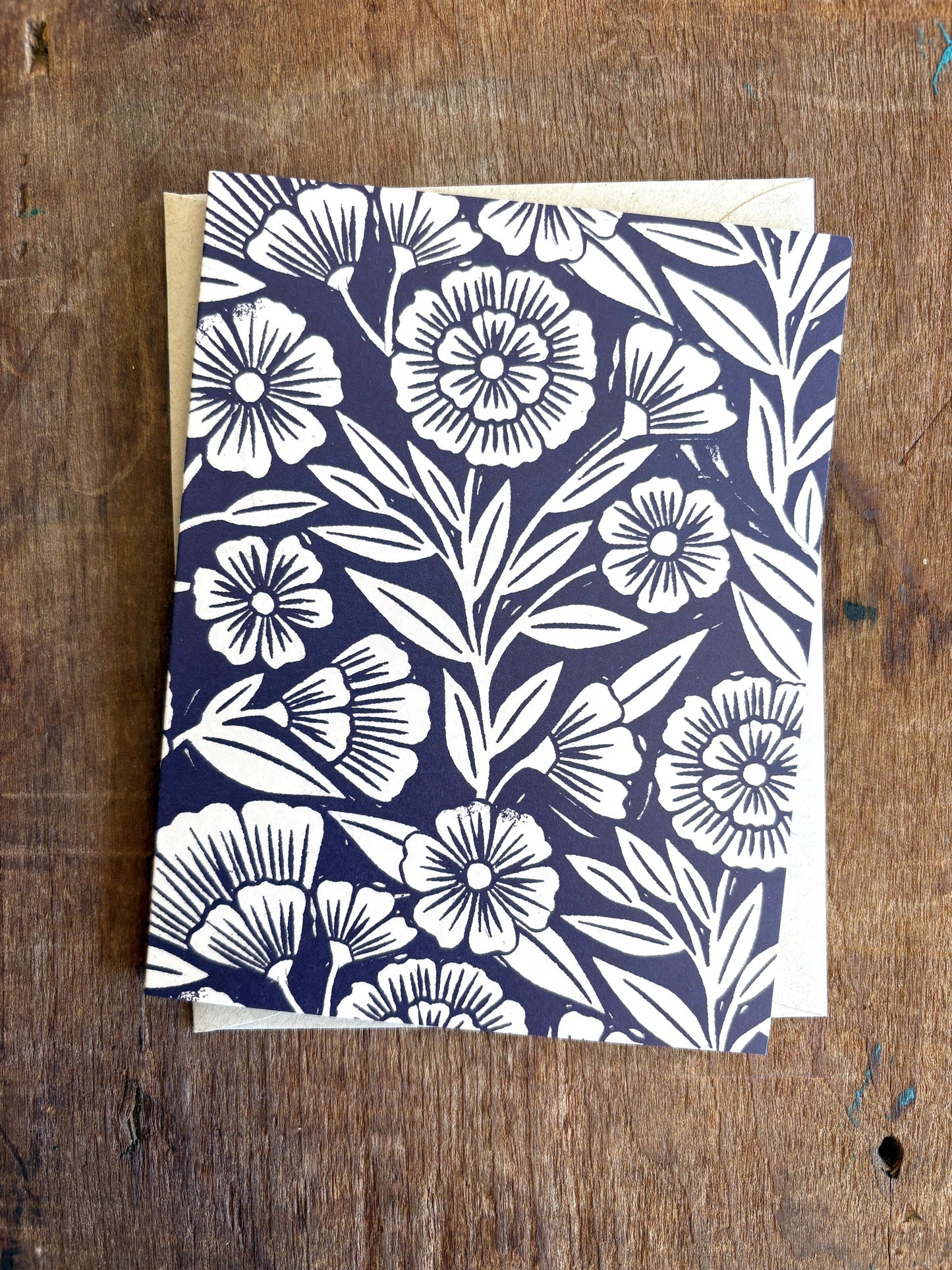 Navy Blank Floral Card