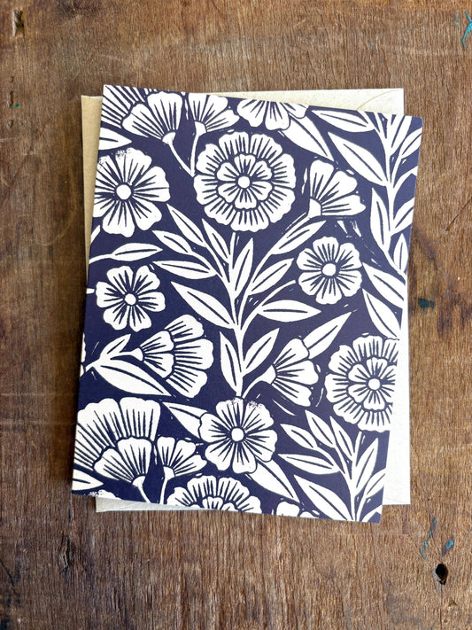 Navy Blank Floral Card