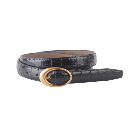 Croco Belt with Oval Buckle | Black