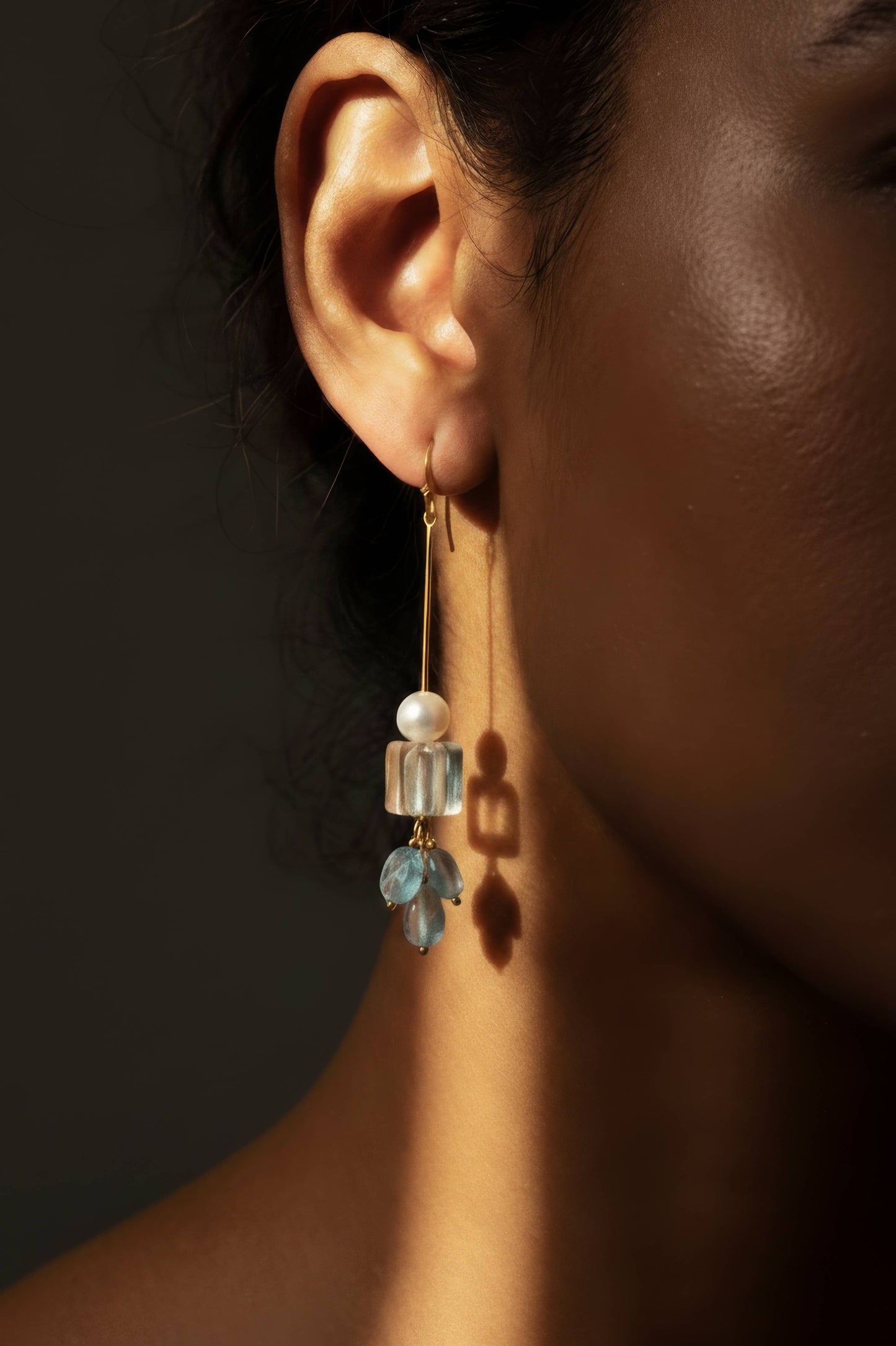 Sayde Dangle Earrings | Aquamarine + Freshwater Pearl