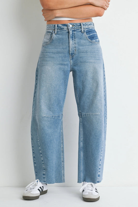 High Rise Barrel Leg Denim | Light Wash