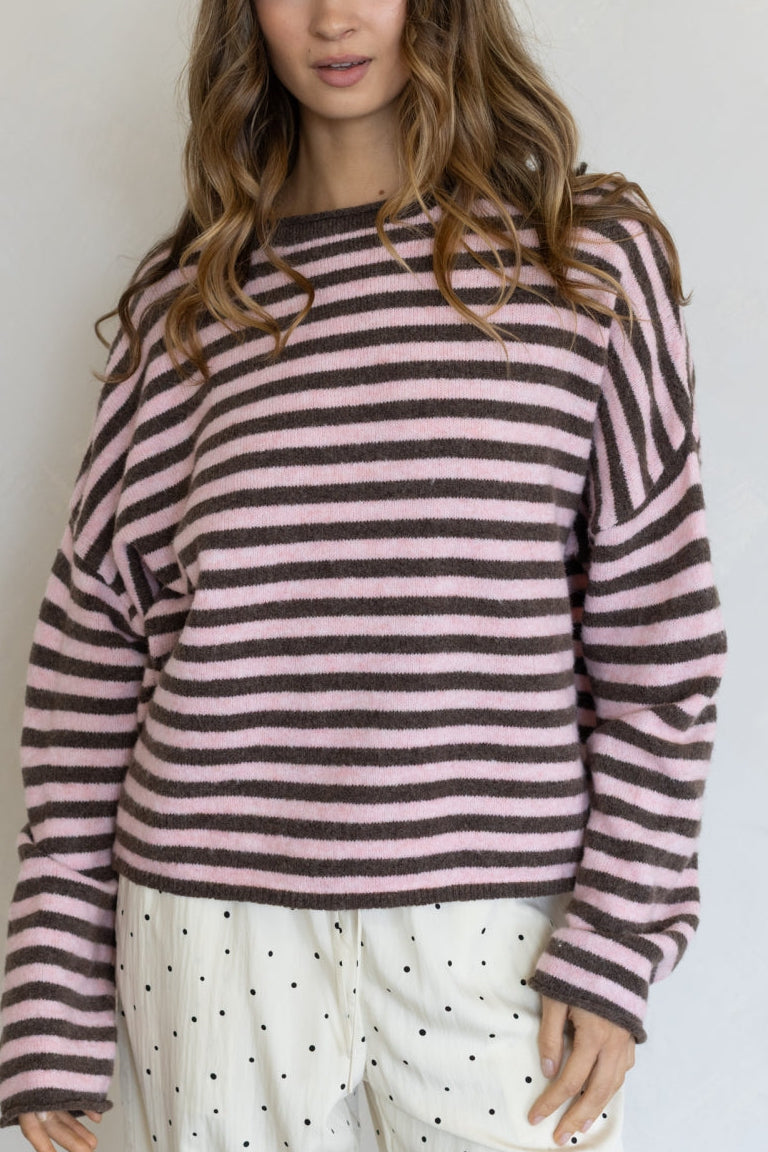 Piper Striped Pullover Sweater | Mocha + Pink
